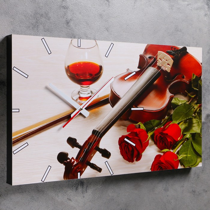 Часы настенные прямоугольные "Розы и скрипка", 61х37 см микс