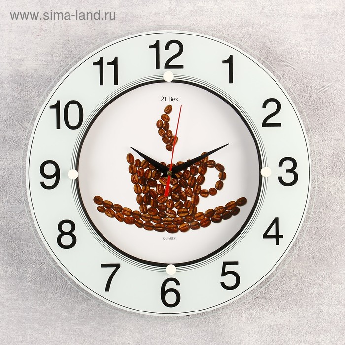 фото Часы стеклянные "чашка из кофейных зерен", цифры на кольце, 32х32 см микс 21 век