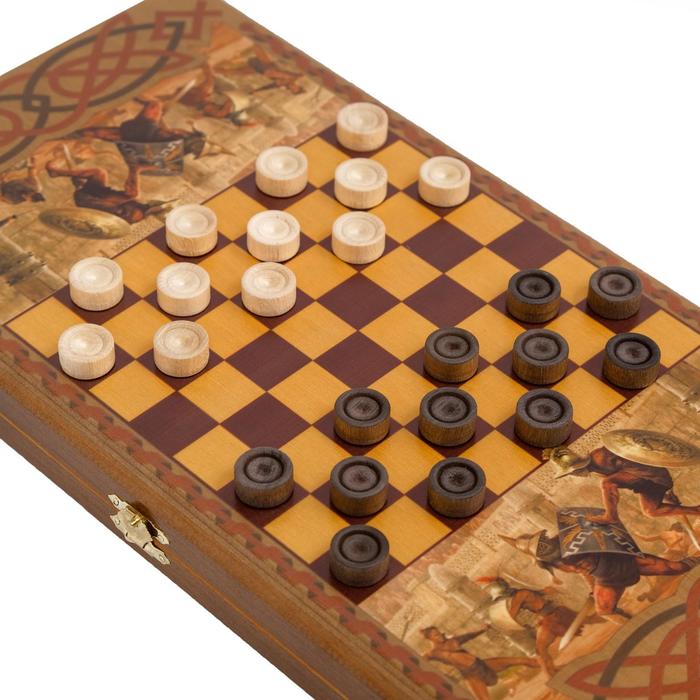 Нарды "Гладиатор", деревянная доска 40х40 см, с полем для игры в шашки
