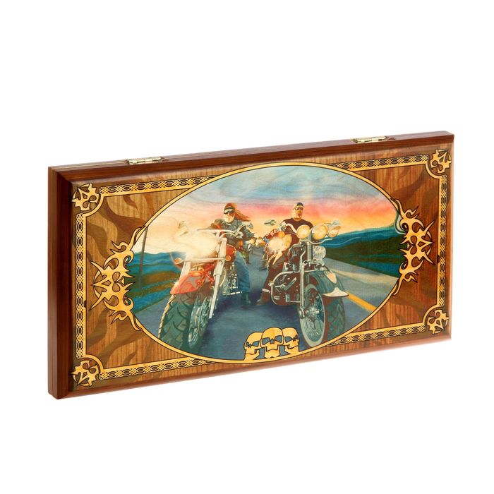 Нарды-шашки "Байкеры" (доска дерево 40х40 см)