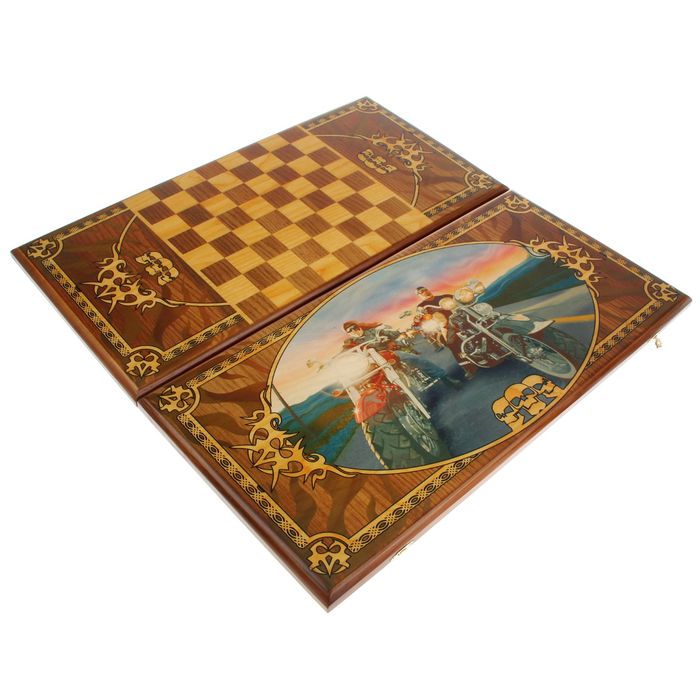 Нарды-шашки "Байкеры" (доска дерево 40х40 см)