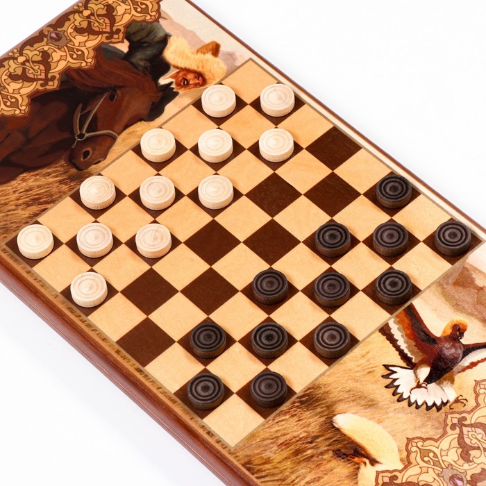 Настольная игра 2 в 1 "Охота с беркутом": шашки, нарды, доска 60 х 60 см