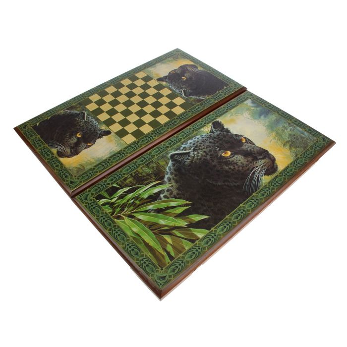 Нарды-шашки "Черный Ягуар" (доска дерево 40х40 см)