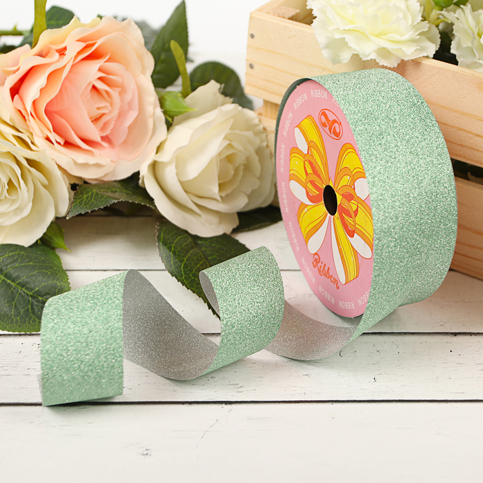 Лента упаковочная "Алмазная крошка", 3 см х 36,5 м, цвет зелёный