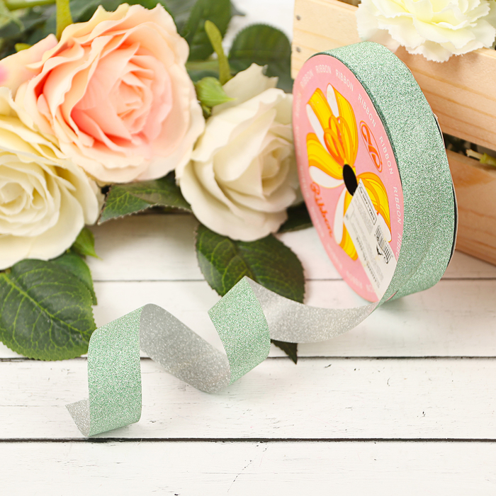 Лента упаковочная "Алмазная крошка", 1,8 см х 36,5 м, цвет зелёный