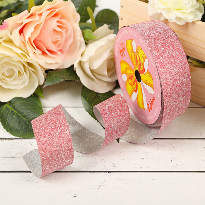 Лента упаковочная "Алмазная крошка", 3 см х 36,5 м, цвет красный