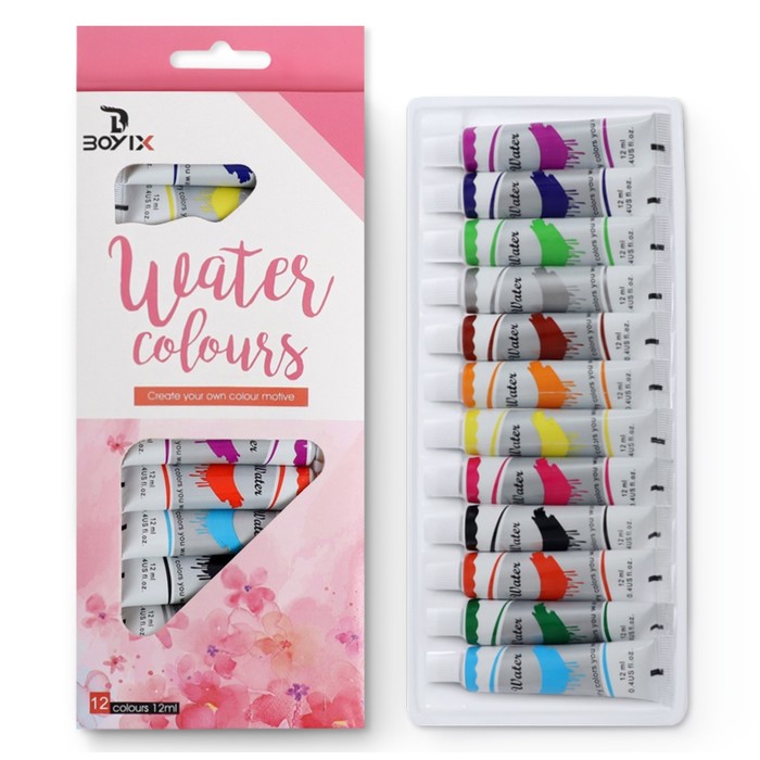 Краски акварельные 12 цветов в пластиковой тубе 12 мл