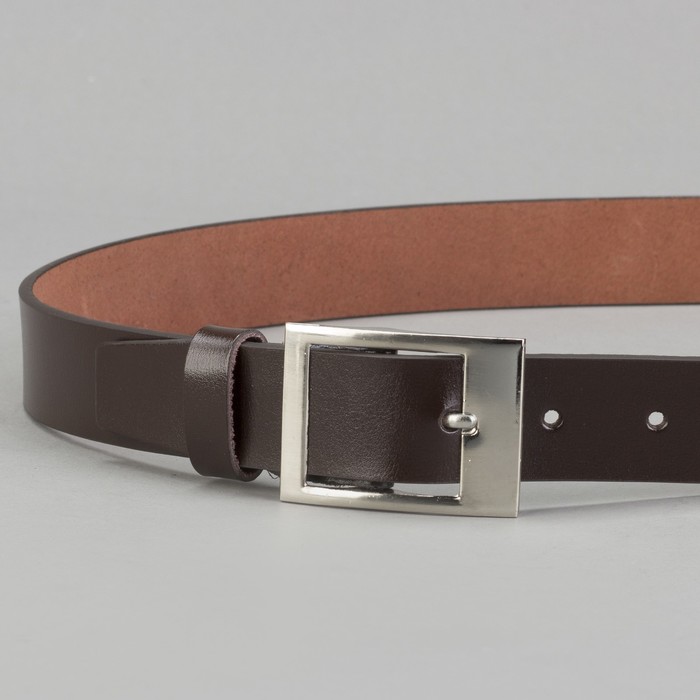 Ремень мужской, пряжка и винт под серебро, ширина - 3,5см, гладкий, коричневый