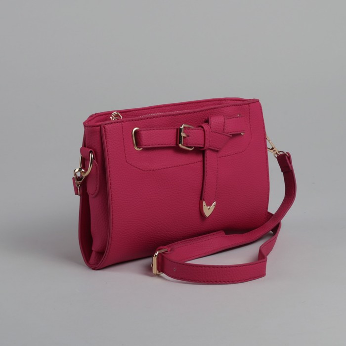 Сумка женская, 1 отдел, длинный и короткий ремень, малиновая