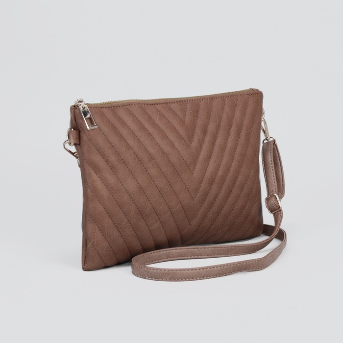 Клатч, 1 отдел, длинный ремень, ручка, бежевый