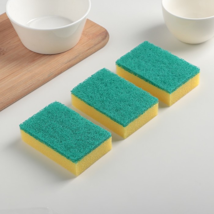 Губка бытовая "Стандарт", с чистящим слоем, в упаковке 3 шт.