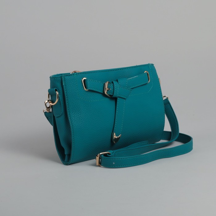 Сумка женская, 1 отдел, длинный и короткий ремень, бирюзовая