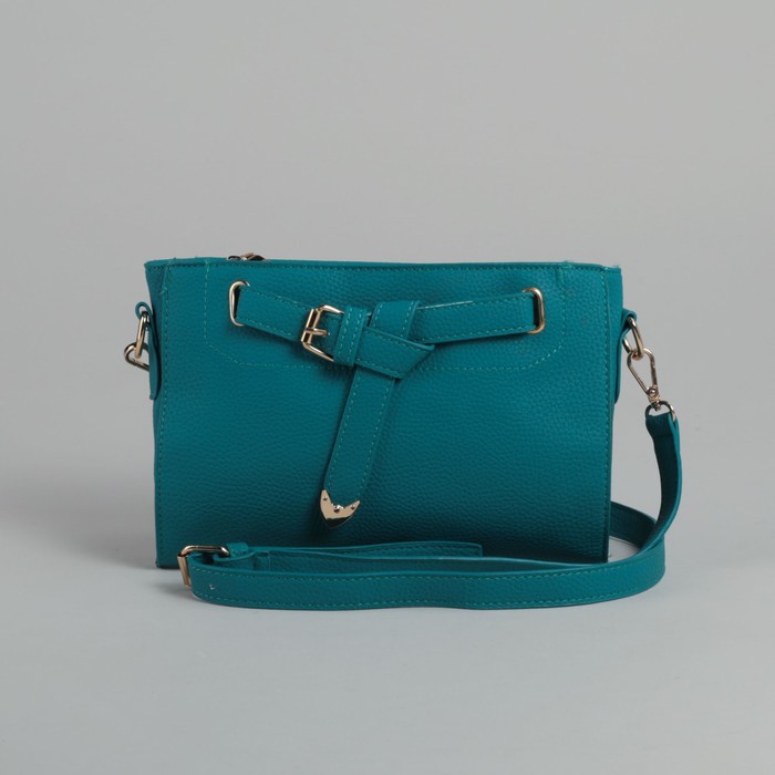 Сумка женская, 1 отдел, длинный и короткий ремень, бирюзовая