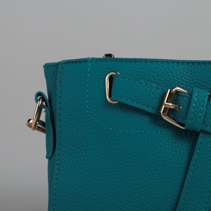Сумка женская, 1 отдел, длинный и короткий ремень, бирюзовая