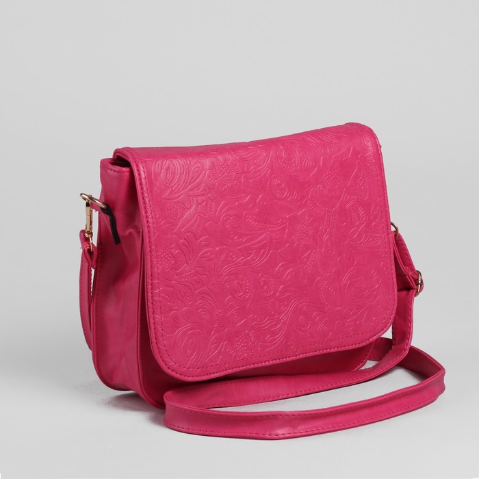 Сумка женская на молнии, 1 отдел, длинный ремень, цвет малиновый