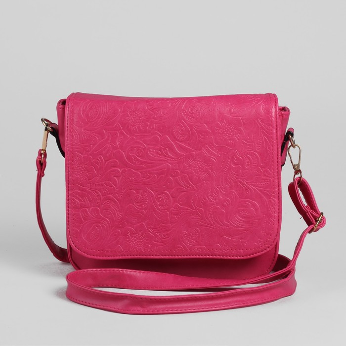 Сумка женская на молнии, 1 отдел, длинный ремень, цвет малиновый