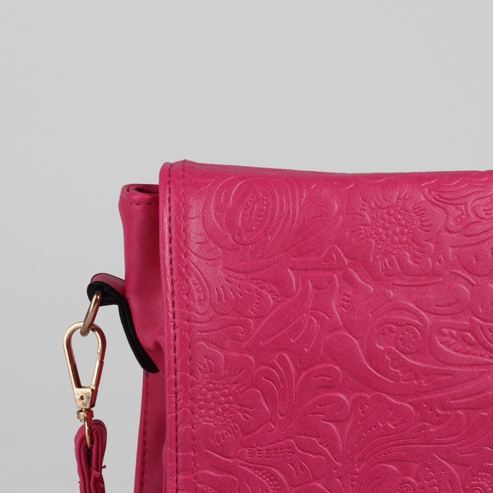 Сумка женская на молнии, 1 отдел, длинный ремень, цвет малиновый