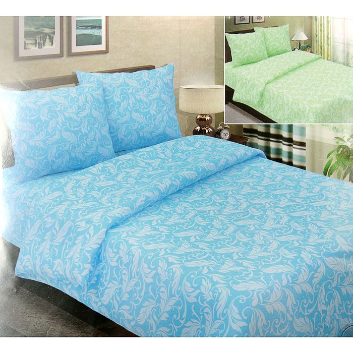 Постельное бельё евро"Традиция: Перья", цвет салатовый, 200х217 см, 220х240 см, 70х70см - 2 шт