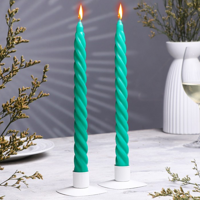 Набор свечей витых, 2,2х 25 см, лакированная 2 штуки, зелёный, подвес набор свечей витых 2 2х 25 см 2 штуки чёрный