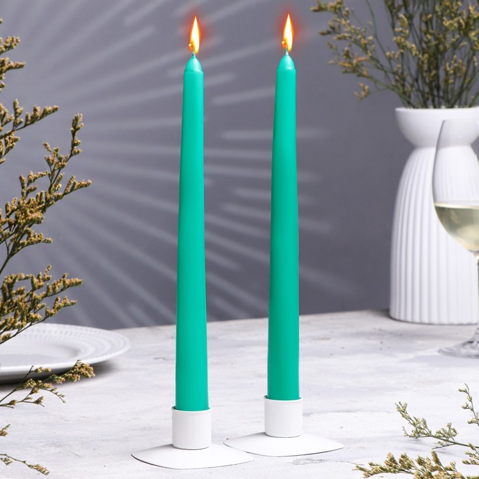 Набор свечей античных, 2,2х 25 см, лакированная 2 штуки, зелёный набор античных свечей 25 см 2 шт белый