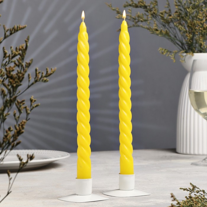 Набор свечей витых, 2,2х 25 см, лакированная 2 штуки, жёлтый набор свечей витых 2 2х 25 см 2 штуки чёрный