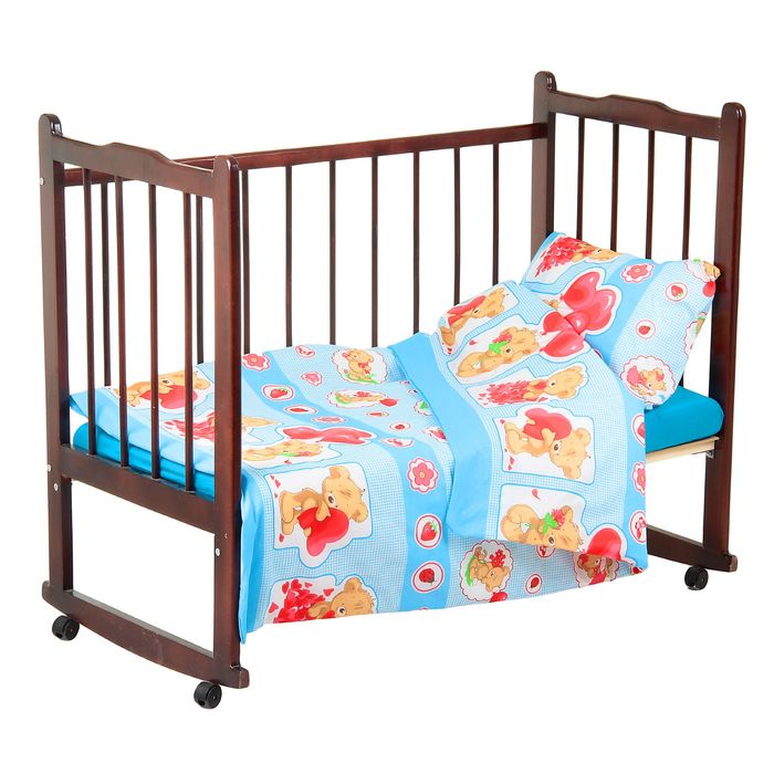 Детское постельное бельё "Карамелька" Плюшевые мишки, размер 112х147 см, 60х120х20 см (трикотажная простыня на резинке), 40х60 см-1шт., цвет голубой