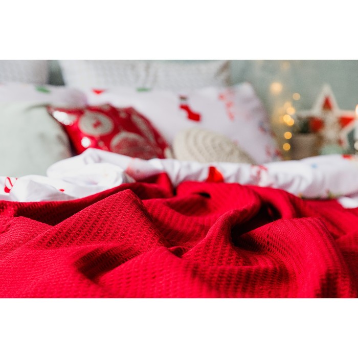 Плед вафельный, размер 170х200 см, 240 гр/м, цвет красный мак