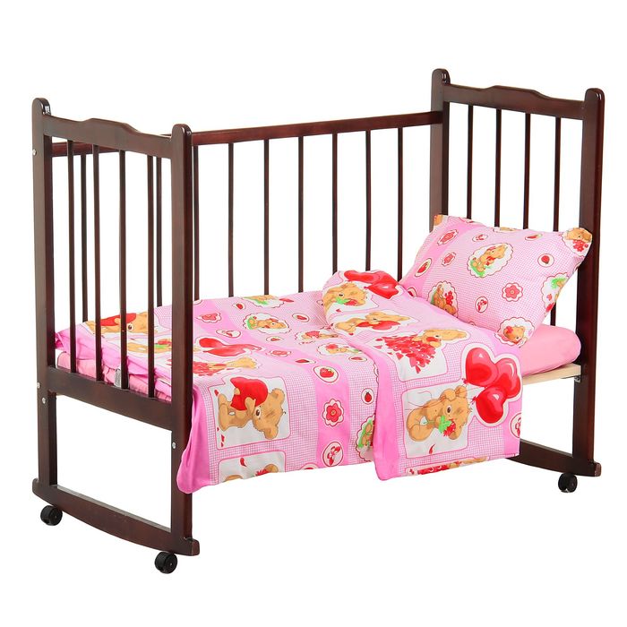 Детское постельное бельё "Карамелька" Плюшевые мишки, размер 112х147 см, 60х120х20 см (трикотажная простыня на резинке), 40х60 см-1шт., цвет розовый