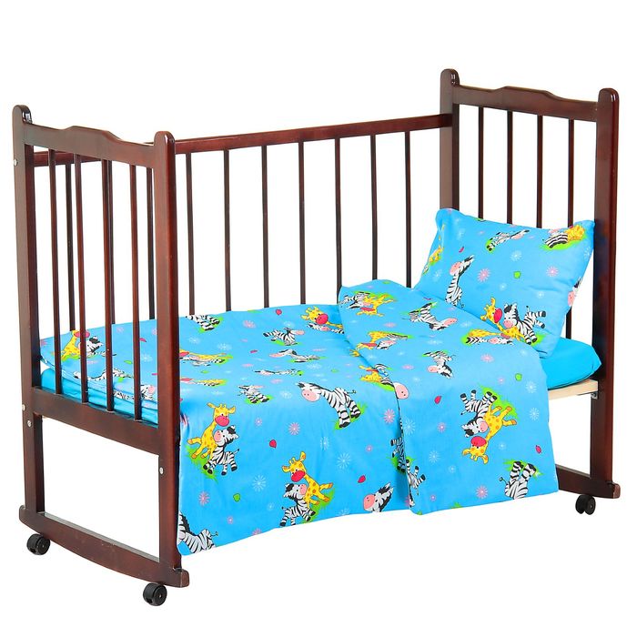 Детское постельное бельё "Карамелька" Неразлучные друзья, размер 112х147 см, 60х120х20 см (трикотажная простыня на резинке), 40х60 см-1шт., цвет голубой