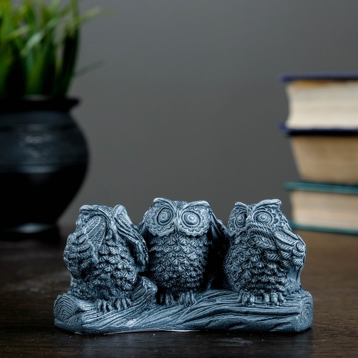 Статуэтка "Три совы" серая