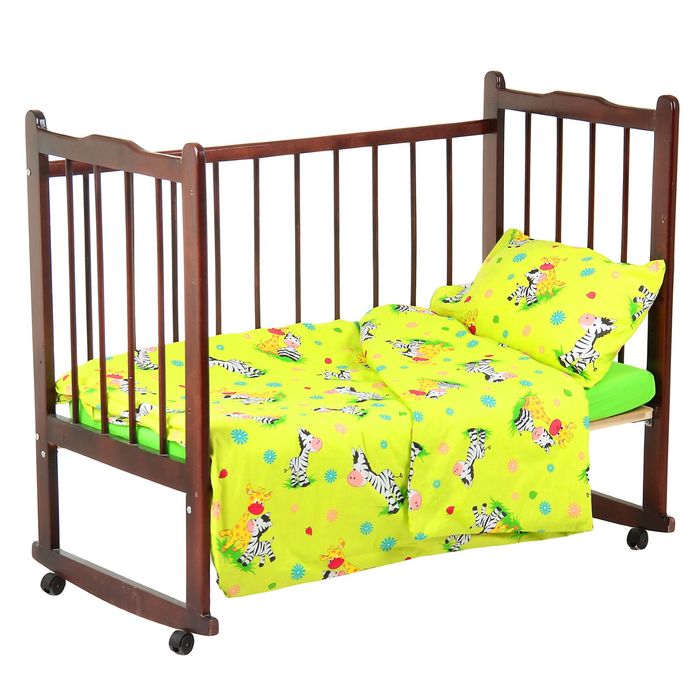 Детское постельное бельё "Карамелька" Неразлучные друзья, размер 112х147 см, 60х120х20 см (трикотажная простыня на резинке), 40х60 см-1шт., цвет зелёный