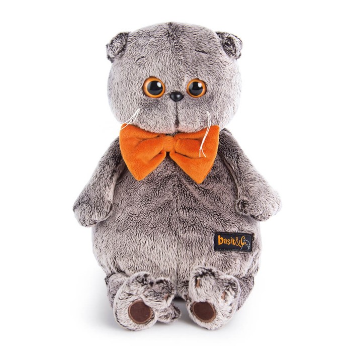 Мягкая игрушка "Басик" с рыжим бархатным бантом, 25 см