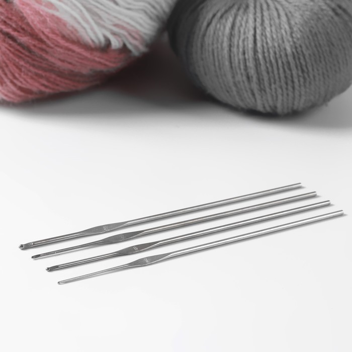 фото Крючки для вязания металлические «рукодельница», d = 1-2 мм, 13,5 см, 4 шт арти