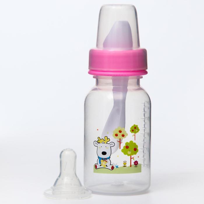 Бутылочка для кормления 3 в 1, в комплекте ложка и носик-поильник, 125 мл, от 0 мес., цвета МИКС