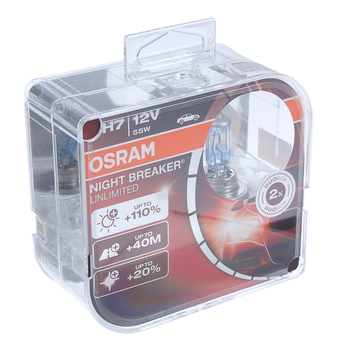 Лампа автомобильная Osram, Н7, DuoBox, 12 В, 55 Вт, + 110% света, 2 шт