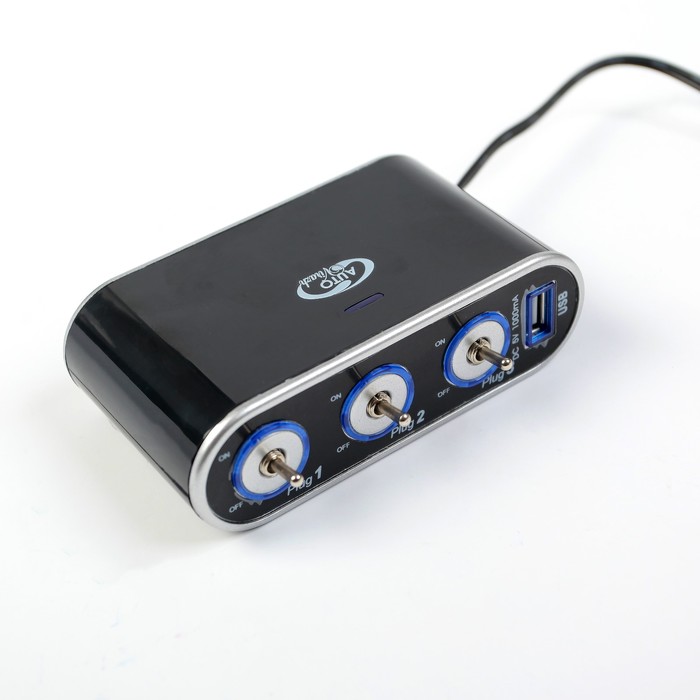 Разветвитель прикуривателя Autovirazh AV-4088 3 выхода +USB, с индивидуальными выключателями