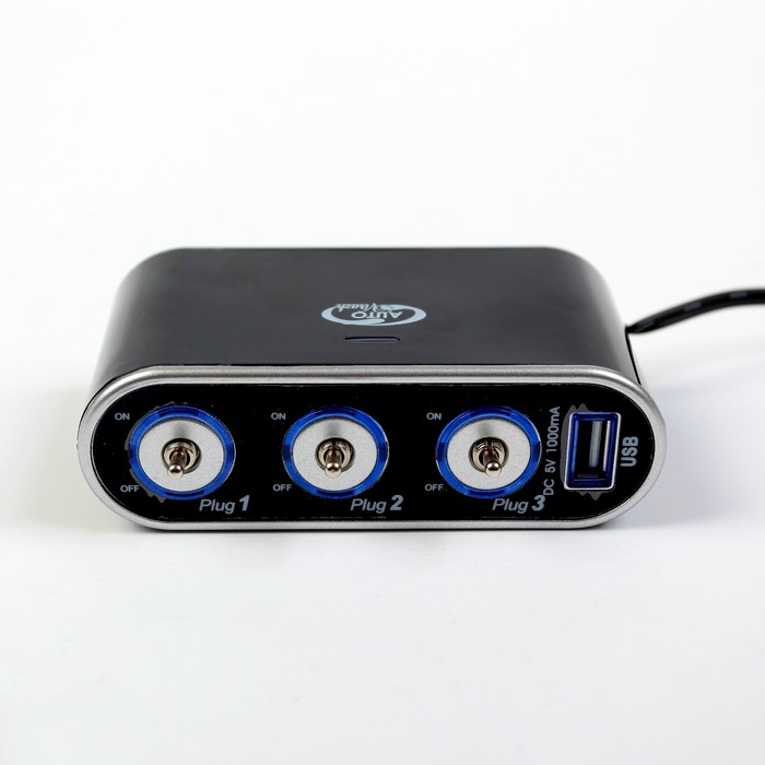 Разветвитель прикуривателя Autovirazh AV-4088 3 выхода +USB, с индивидуальными выключателями