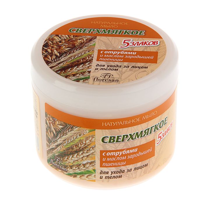 Мыло натуральное для ухода за лицом и телом "Сверхмягкое 5 злаков", с отрубями и маслом зародышей пш