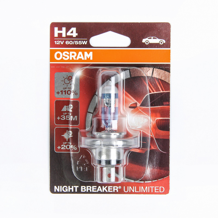Лампа автомобильная Osram, Н4, 12 В, 60/55 Вт + 110% света, +50% ресурса, 1 шт.
