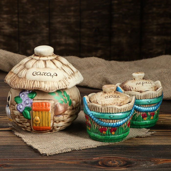 Набор для специй "Домик большой с ведерками" 3 предмета 0,8/0,2 л