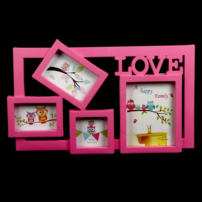 Фоторамка "Вечная любовь" на 4 фото 10х10 см, 10х15 см, 20х15 см, розовая