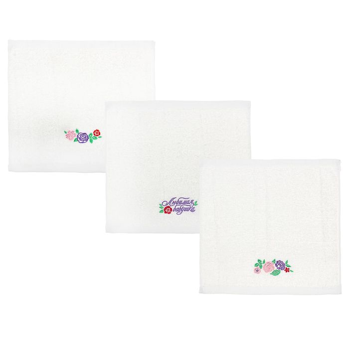 Наб. полотенец Collorista "Любимая бабушка" 30х30 см - 3шт, хлопок 340гр/м2
