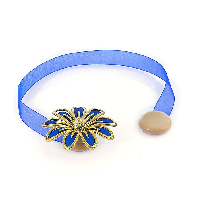 Подхват для штор на ленте "Ромашка", цвет сине-золотой