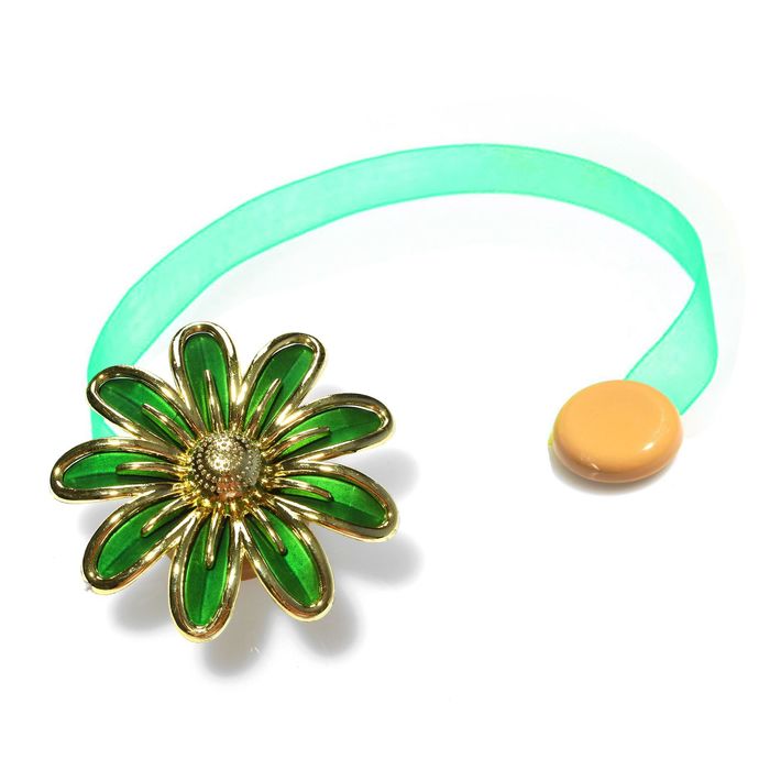 Подхват для штор на ленте "Ромашка", цвет зелёно-золотой