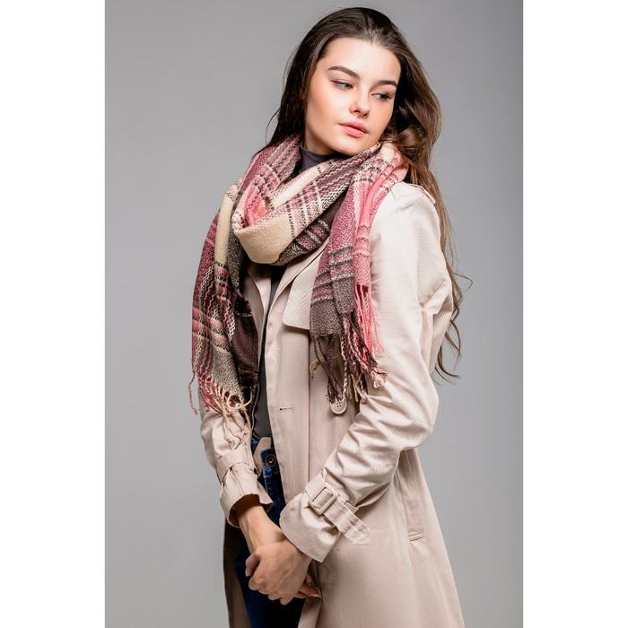 Шарф "Шотландская клетка", размер 57х195 см, цвет розовый/серый