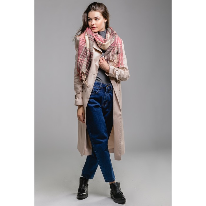 Шарф "Шотландская клетка", размер 57х195 см, цвет розовый/серый