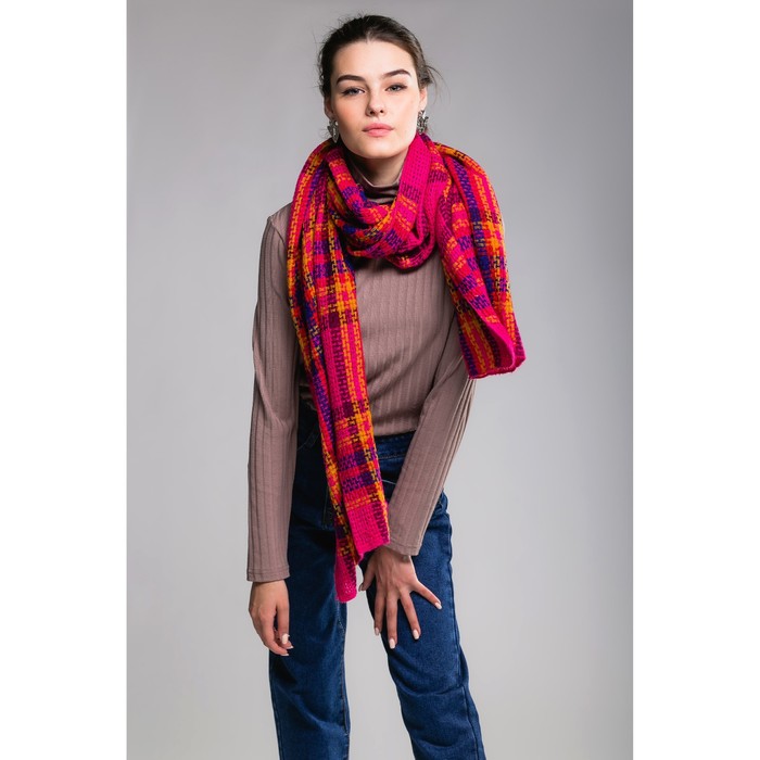 Шарф "Яркая клетка", размер 50х180 см, цвет фуксия