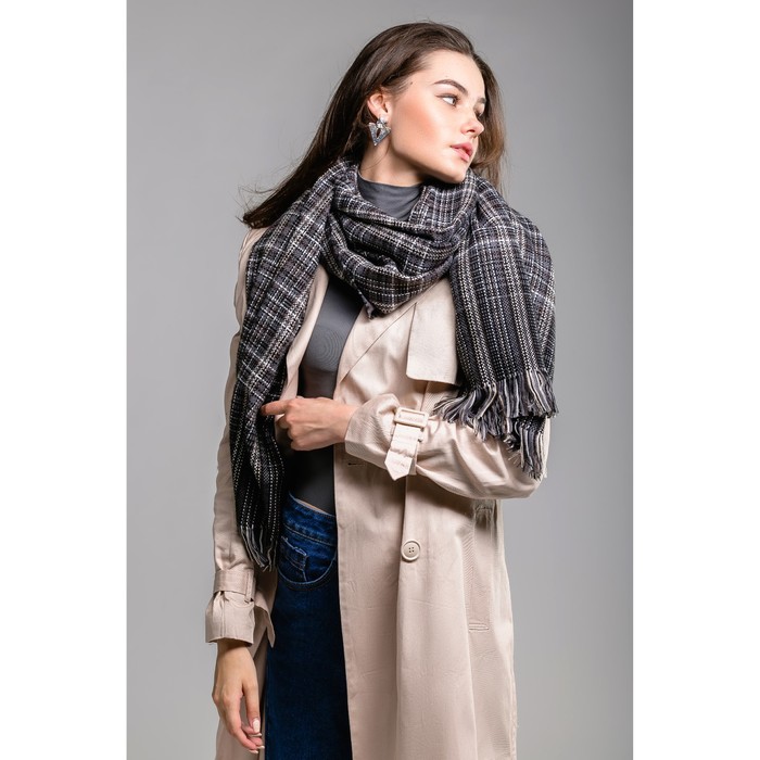 Шарф "Парижская романтика", размер 60х200 см, цвет тёмно-серый, принт клетка