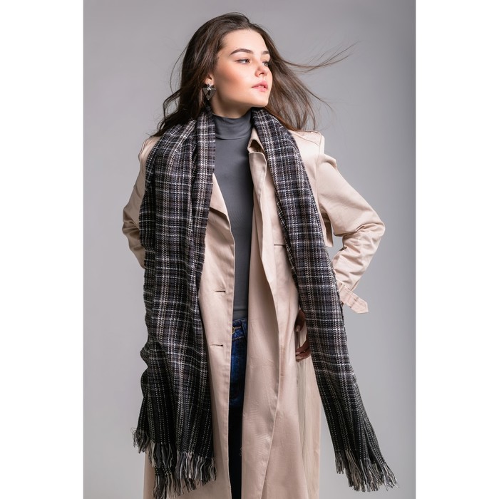 Шарф "Парижская романтика", размер 60х200 см, цвет тёмно-серый, принт клетка