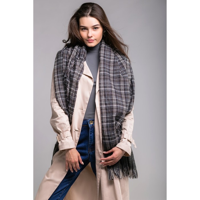 Шарф "Парижская романтика", размер 60х200 см, цвет тёмно-серый, принт клетка